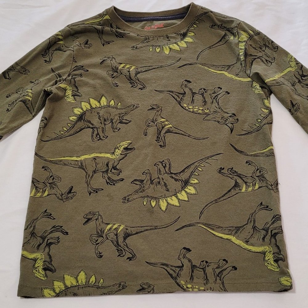 Pre owned Cat & Jack Boys Olive Green Dinosaur Long Sleeve Shirt